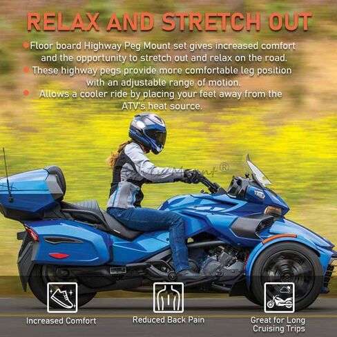 مسند للقدمين من الألومنيوم وقابل للتعديل على الطرق السريعة يناسب 2010-2019 Can-Am Spyder RT مع لوح أرضية المصنع، أسود in Kuwait