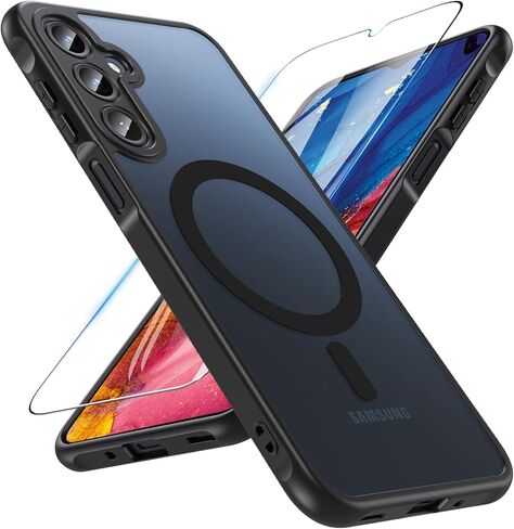 Magnetic Case for Samsung Galaxy A15, Samsung A15 5G Case with Screen Protector, [Military-Grade Drop Protection] Transparent Back Protective Phone Case Shockproof for Samsung A15 (Black) in Kuwait