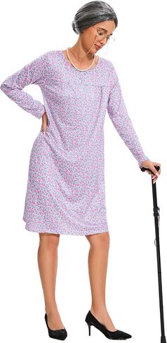 9PC Women Adult Old Lady Costume adult 100 Days of School Granny Grandma Wig Nightgown Dress Set in Saudi Arabia