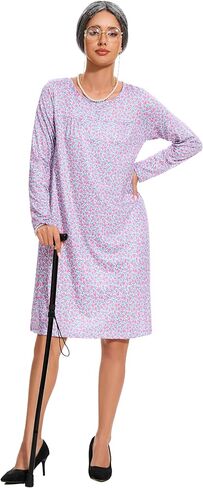 9PC Women Adult Old Lady Costume adult 100 Days of School Granny Grandma Wig Nightgown Dress Set in Saudi Arabia
