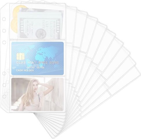 10 Pack A6 Binder Pockets Multi-Compartment Clear A6 Binder Inserts 6 Hole Zipper Folders Sleeves PVC Cash Envelopes Waterproof Document Pouch Card Loose Leaf Bags Divided for Budgeting Planner in Saudi Arabia
