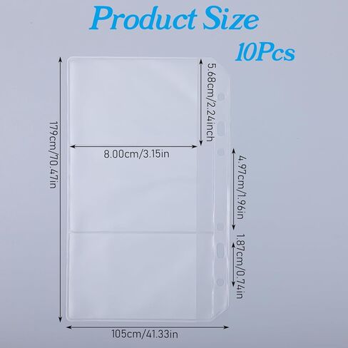 10 Pack A6 Binder Pockets Multi-Compartment Clear A6 Binder Inserts 6 Hole Zipper Folders Sleeves PVC Cash Envelopes Waterproof Document Pouch Card Loose Leaf Bags Divided for Budgeting Planner in Saudi Arabia