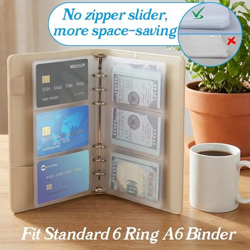 10 Pack A6 Binder Pockets Multi-Compartment Clear A6 Binder Inserts 6 Hole Zipper Folders Sleeves PVC Cash Envelopes Waterproof Document Pouch Card Loose Leaf Bags Divided for Budgeting Planner in Saudi Arabia