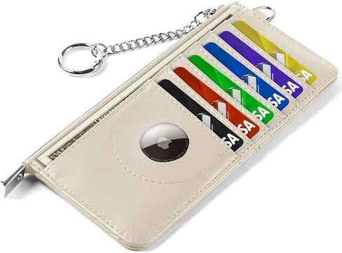محفظة حامل بطاقات الائتمان النحيفة من EcoVision RFID مع جيب للنقود بسحاب وسلسلة مفاتيح، محفظة Airtag رفيعة للرجال والنساء in Kuwait