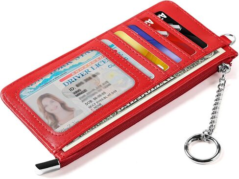 محفظة رفيعة لحمل بطاقات الائتمان بتقنية RFID مع جيب للنقود بسحاب وسلسلة مفاتيح، محفظة Airtag رفيعة للرجال والنساء in Kuwait