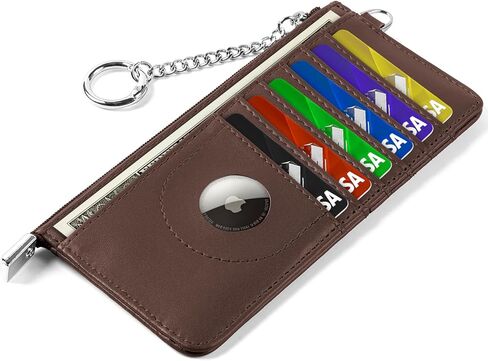 محفظة رفيعة لحمل بطاقات الائتمان بتقنية RFID مع جيب للنقود بسحاب وسلسلة مفاتيح، محفظة Airtag رفيعة للرجال والنساء in Kuwait
