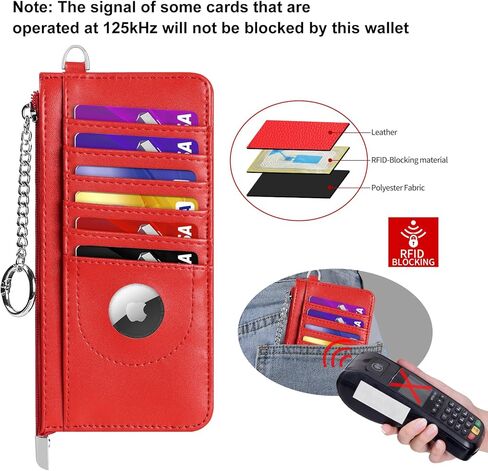 محفظة رفيعة لحمل بطاقات الائتمان بتقنية RFID مع جيب للنقود بسحاب وسلسلة مفاتيح، محفظة Airtag رفيعة للرجال والنساء in Kuwait