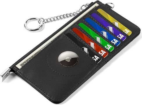 محفظة رفيعة لحمل بطاقات الائتمان بتقنية RFID مع جيب للنقود بسحاب وسلسلة مفاتيح، محفظة Airtag رفيعة للرجال والنساء in Kuwait