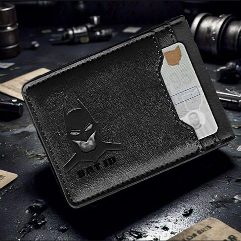 Leather Hero ID Wallet for Men and Woman - Stylish Superhero Design, Durable Bifold Wallet with Multiple Card Slots, Cash Compartment, and Iconic Logo - Gift for All (Batmen) in Saudi Arabia