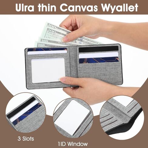 Mens Slim Canvas Wallet, Small Bifold Fabric Wallet for Men and Teen Boys Portable Credit Card Wallet Minimalist Credit Card Holder for Work in Saudi Arabia