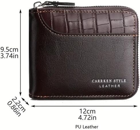 Men's Fashion Wallet-Multifunctional Large Capacity Card Holder with Crocodile Pattern, Zipper Closure, and Stitching Detail in Brown and Black, Cute Wallet in Saudi Arabia