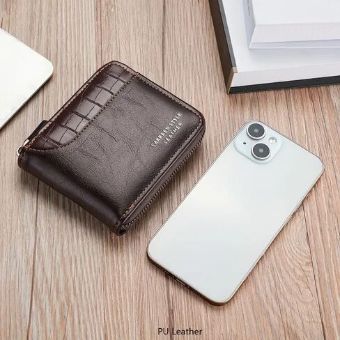 Men's Fashion Wallet-Multifunctional Large Capacity Card Holder with Crocodile Pattern, Zipper Closure, and Stitching Detail in Brown and Black, Cute Wallet in Saudi Arabia