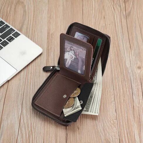 Men's Fashion Wallet-Multifunctional Large Capacity Card Holder with Crocodile Pattern, Zipper Closure, and Stitching Detail in Brown and Black, Cute Wallet in Saudi Arabia