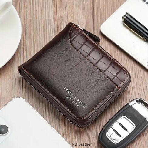 Men's Fashion Wallet-Multifunctional Large Capacity Card Holder with Crocodile Pattern, Zipper Closure, and Stitching Detail in Brown and Black, Cute Wallet in Saudi Arabia