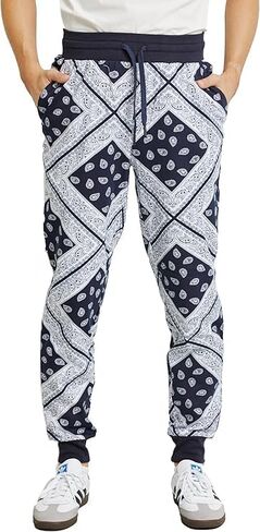 Men’s Bandana Print Fleece Joggers – Warm Winter Sweatpants with Elastic Drawstring Waist, Soft Lined Streetwear Pants in Saudi Arabia