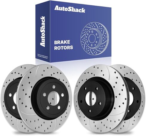 AutoShack Front & Rear Drilled & Slotted Brake Rotors Replacement for 2006-2010 Ford Explorer 2007-2010 Explorer Sport Trac 2006-2010 Mercury Mountaineer V6 E-Coated 4-PC Set ShadowGuard in Saudi Arabia