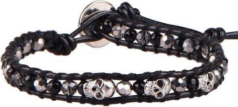 KELITCH Skull Turquoise Beaded Leather Charm Bracelet Handmade Wrap Cuff Bangle Prayer Punk Rock Jewelry for Women in Saudi Arabia