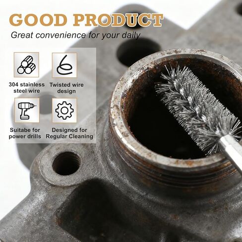 DUSCS 20-Piece Wire Bore Brush Set – 1/4" Hex Shank Stainless Steel, Brass & Nylon Bore Brushes for Drill, 8-19mm Tube Cleaning Brushes with Extension Bar & Handle in Kuwait