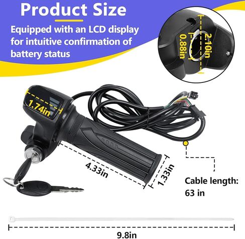 Ebike Full Twist Throttle متوافق مع Ridstar Q20، 48 فولت 3 دبوس التوصيل والتشغيل خنق مقاوم للماء، شاشة LCD مع قفل مفتاح، يناسب مقابض الخانق لمعظم الدراجات الإلكترونية والدراجات النارية in Kuwait