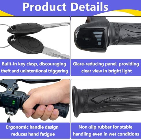 Ebike Full Twist Throttle متوافق مع Ridstar Q20، 48 فولت 3 دبوس التوصيل والتشغيل خنق مقاوم للماء، شاشة LCD مع قفل مفتاح، يناسب مقابض الخانق لمعظم الدراجات الإلكترونية والدراجات النارية in Kuwait