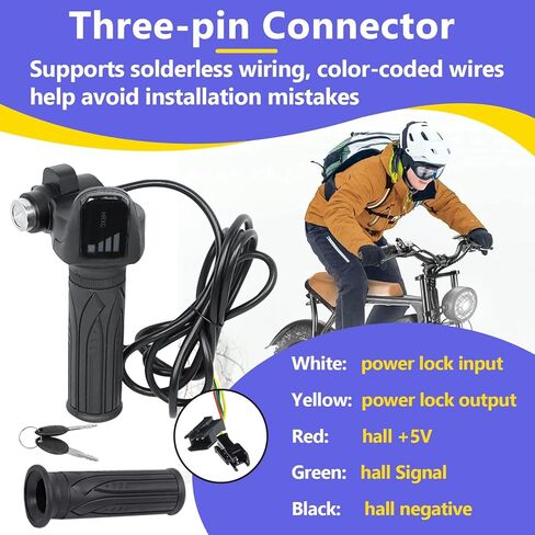 Ebike Full Twist Throttle متوافق مع Ridstar Q20، 48 فولت 3 دبوس التوصيل والتشغيل خنق مقاوم للماء، شاشة LCD مع قفل مفتاح، يناسب مقابض الخانق لمعظم الدراجات الإلكترونية والدراجات النارية in Kuwait