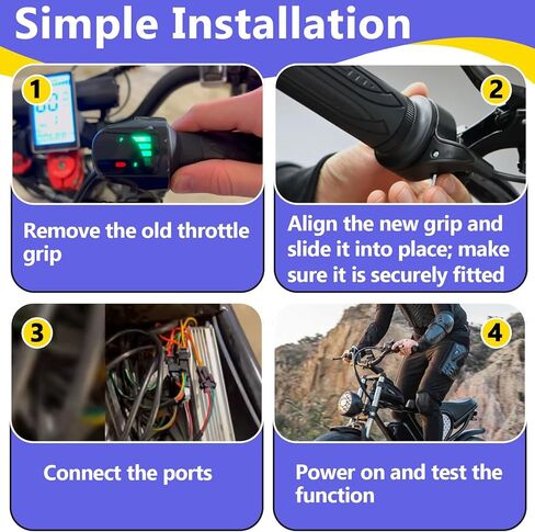 Ebike Full Twist Throttle متوافق مع Ridstar Q20، 48 فولت 3 دبوس التوصيل والتشغيل خنق مقاوم للماء، شاشة LCD مع قفل مفتاح، يناسب مقابض الخانق لمعظم الدراجات الإلكترونية والدراجات النارية in Kuwait