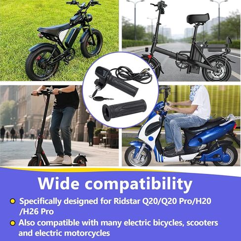 Ebike Full Twist Throttle متوافق مع Ridstar Q20، 48 فولت 3 دبوس التوصيل والتشغيل خنق مقاوم للماء، شاشة LCD مع قفل مفتاح، يناسب مقابض الخانق لمعظم الدراجات الإلكترونية والدراجات النارية in Kuwait