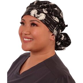 Sparkling EARTH Banded Bouffant Surgical Scrub Ponytail Working Cap with Built-in Sweatband - 100% Cotton - Made in The USA in Kuwait