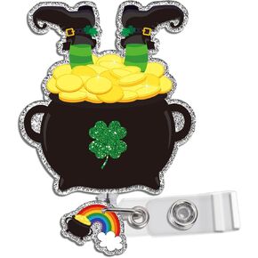 ST Patricks Day Badge Reel, Funny Green Shamrock ID Badge Holder with Retractable Clip, Glitter Holiday Badges Buddy for Nurse Doctor Students Teacher Office Workers Gift in Saudi Arabia