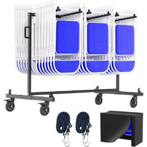 عربة كرسي قابلة للطي من DWALE، تحمل 42 كرسيًا قابلًا للطي أو 12 طاولة، وعربة تخزين شديدة التحمل، سعة وزن 500 رطل، تتضمن غطاء مطر وعجلات قفل مطاطية 360 درجة in Kuwait