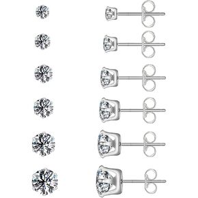 مجموعة 6 أزواج من الأقراط المرصعة للنساء مقاس 3-8 مم، أقراط زركونيا مكعبة من الفولاذ المقاوم للصدأ مضادة للحساسية للنساء والرجال in Kuwait