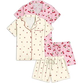 Ekouaer 2 Pack Womens Pajamas Set Button Down Summer Sleepwear Short Sleeve Comfy Pjs Loungewear Set in Kuwait