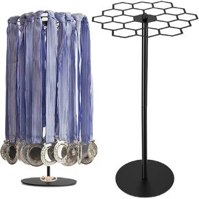 حامل عرض ميدالية دوار | حامل ميداليات على الطاولة يدور 360 درجة يحمل أكثر من 45 ميدالية | قاعدة حديدية شديدة التحمل وتجميع سهل بدون أدوات - آمن على الحائط لميداليات الماراثون والرياضة والجوائز in Kuwait