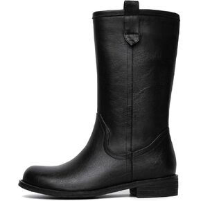 Mid Calf Boots for Women Pull On Chunky Block Low Heel Round Toe Campus Boot Comfortable Casual Boots in Kuwait