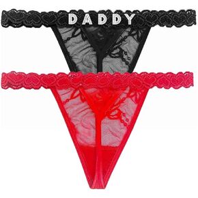 2-Pack Women's Personalized Thongs with, Custom Name Underwear Panties (US, Alpha, Large, Regular, Regular, Black + Red, DADDY) in Saudi Arabia