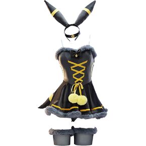 Mobbunny Women Anime Derivative Mini Dress Cosplay Costume Grey Babydoll Fluffy Dress with Headband and Tail in Kuwait