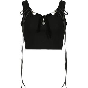 HeiBai Xiong Black Goth Crop Tank Top للنساء Grunge Punk Rock Plain Y2k Emo in Kuwait