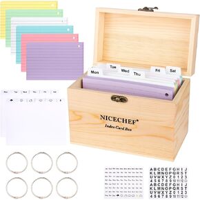 حامل بطاقة مؤشر 4 × 6، صندوق وصفات خشبي مع 300 قطعة منظم بطاقات فلاش، 12 فواصل بيضاء، 6 حلقات معدنية، 2 ملصق، للمكتب، الأعمال، حاملات بطاقات فلاش للمكتب المنزلي in Kuwait