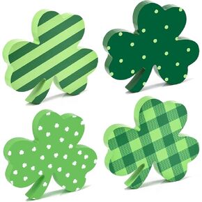 4 قطع زينة لعيد القديس باتريك، علامات طاولة خشبية كبيرة الحجم، صينية متدرجة ديكور البرسيم الأخضر الأيرلندي لمكتب مطبخ المنزل وحفلات القديس باتي in Kuwait