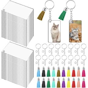 مجموعة فراغات سلسلة المفاتيح الأكريليك 320 قطعة من SHENLIU، بما في ذلك الفراغات الأكريليكية الشفافة، وشرابات سلسلة المفاتيح، وحلقات المفاتيح، وحلقات القفز، مستطيلة فارغة على الوجهين من أجل صناعة سلسلة مفاتيح من الفينيل بنفسك in Kuwait