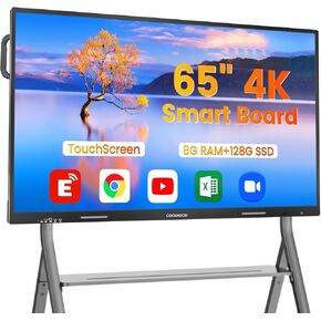 لوحة ذكية مقاس 65 بوصة + حامل، شاشة لمس رقمية تفاعلية بدقة 4K UHD، كمبيوتر إلكتروني الكل في واحد للفصل الدراسي والمكتب والأعمال المنزلية مع حامل نظام بيئي مفتوح التطبيق وحامل تثبيت على الحائط in Kuwait