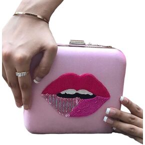Hot Pink Lips Shaped Beaded Embroidery Clutch Evening Bags for Women Clutch Purse Evening Party Cocktail in Saudi Arabia