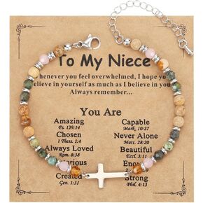 Emibele Religious Cross Bracelet for Women, Christian Cross Bead Bracelets with Natural Stone, Religious Christian Faith Jewelry, Stocking Stuffers for Women, Friendship Jewelry in Kuwait