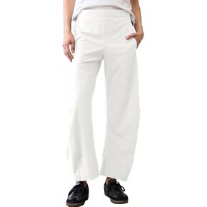 Women Barrel Travel Pants Elastic Waistband Tapered Leg Baggy Mid Rise Work Trousers Lounge Pant with Pockets in Kuwait
