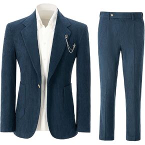 Men's 2 Piece Suits Classic Corduroy 1 Button Dress Suits Tuxedo Jacket Blazer Set for Wedding Business Prom in Kuwait