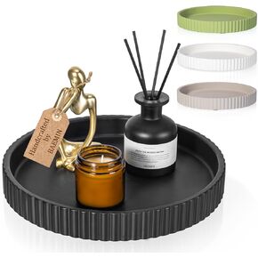 صينية طاولة قهوة خرسانية، صينية تزيين مقاس 11 بوصة لديكور المنزل، قطعة مركزية حديثة وقوية، صينية تقديم مستديرة بحافة مخددة، أسود in Kuwait