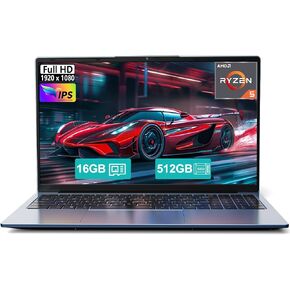 15.6 FHD-Laptop AMD Ryzen 5 (4C/8T), 16GB RAM 512GB SSD, Radeon Vega 8 Graphics, 65W Fast Charging, USB3.0 & Type-C, 2.0MP Camera, Windows 11, Portable Notebook for Students Work Business Home Office in Kuwait