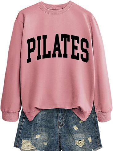 SHUNDA PILATES Women's Fitness sports Workout Sweatshirts Letter printing Graphic Long Sleeve Pullover Tops in Saudi Arabia