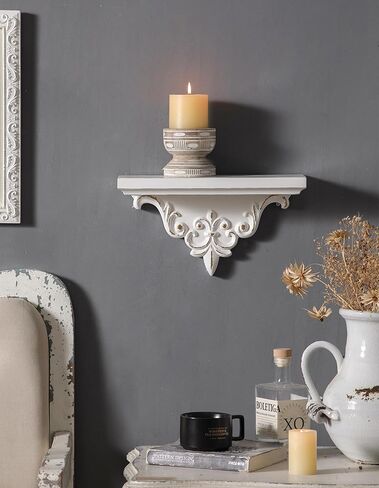 SOFE French Wooden Shelf for Wall, 14 Inch Long Floating Shelf, Vintage White Decorative Wall Shelf, Picture Ledge Shelf, Small Hanging Shelf for Kitchen, Living Room, Bathroom in Saudi Arabia