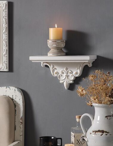 SOFE French Wooden Shelf for Wall, 14 Inch Long Floating Shelf, Vintage White Decorative Wall Shelf, Picture Ledge Shelf, Small Hanging Shelf for Kitchen, Living Room, Bathroom in Saudi Arabia